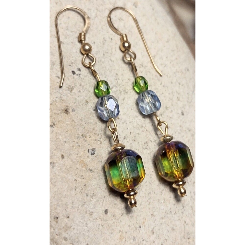 Vintage Watermelon Glass Crystal Beaded Dangle Earrings